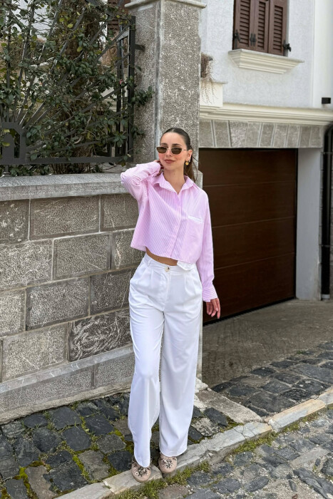 LINES DESIGN ONE FRONT POCKET WOMAN SHIRT WHITE-PINK/BARO - 4