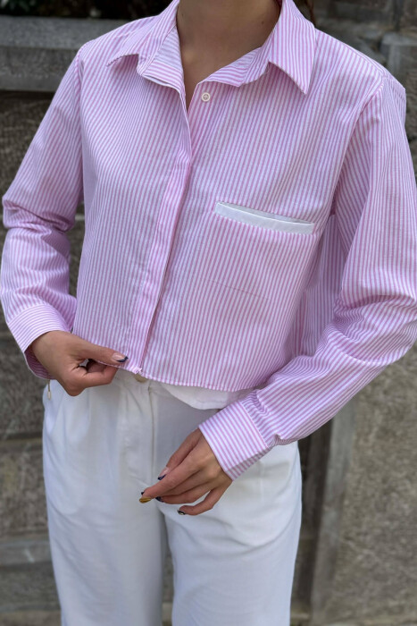 LINES DESIGN ONE FRONT POCKET WOMAN SHIRT WHITE-PINK/BARO - 5