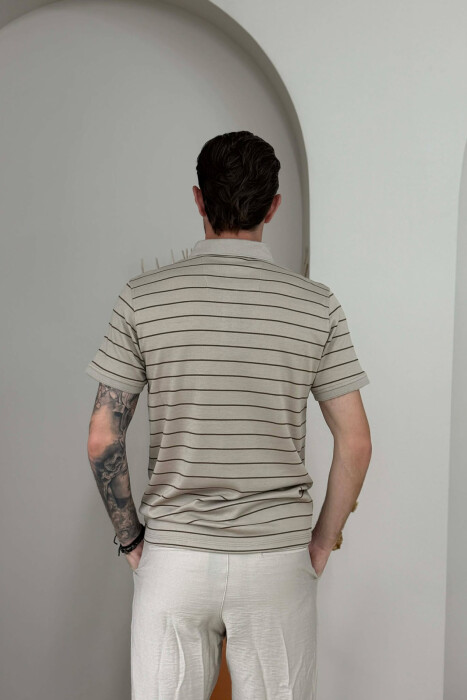 LINES DESIGN POLO NECK MEN T-SHIRT BEIGE/BEZHE - 3