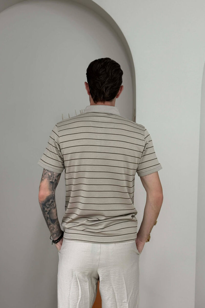 LINES DESIGN POLO NECK MEN T-SHIRT BEIGE/BEZHE - 3