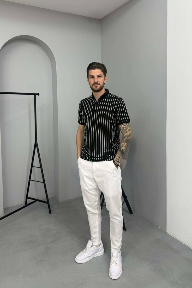 LINES DESIGN POLO NECK MEN T-SHIRT BLACK/ E ZEZE - 2