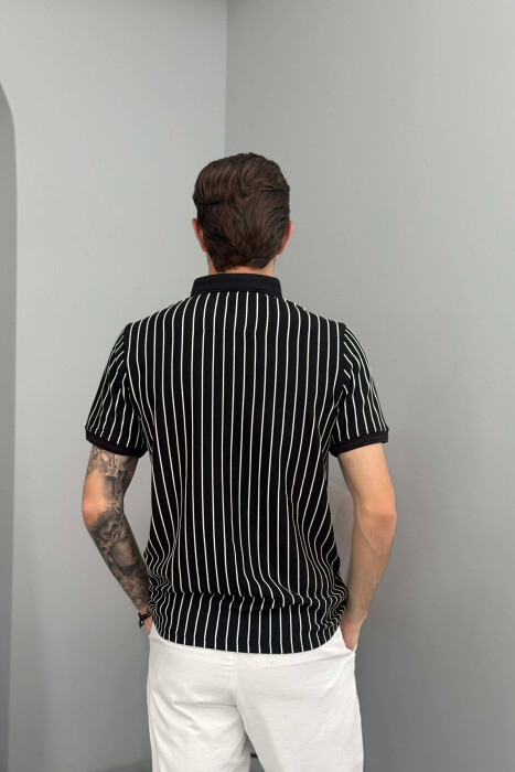 LINES DESIGN POLO NECK MEN T-SHIRT BLACK/ E ZEZE - 3