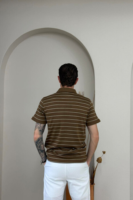 LINES DESIGN POLO NECK MEN T-SHIRT BROWN/KAFE - 3