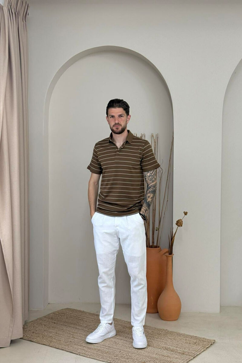 LINES DESIGN POLO NECK MEN T-SHIRT BROWN/KAFE - 4