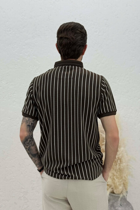 LINES DESIGN POLO NECK MEN T-SHIRT BROWN/KAFE - 4