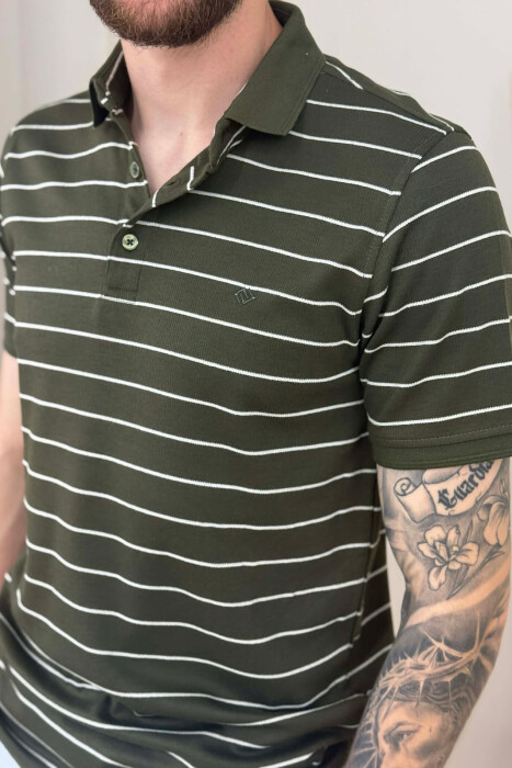 LINES DESIGN POLO NECK MEN T-SHIRT GREEN/JESHILE - 2