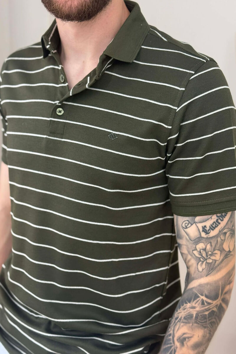LINES DESIGN POLO NECK MEN T-SHIRT GREEN/JESHILE - 2