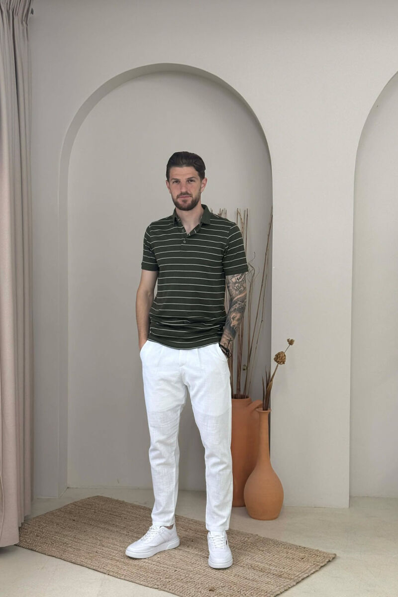LINES DESIGN POLO NECK MEN T-SHIRT GREEN/JESHILE - 4