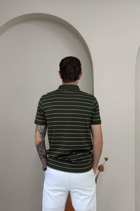 LINES DESIGN POLO NECK MEN T-SHIRT GREEN/JESHILE - 5
