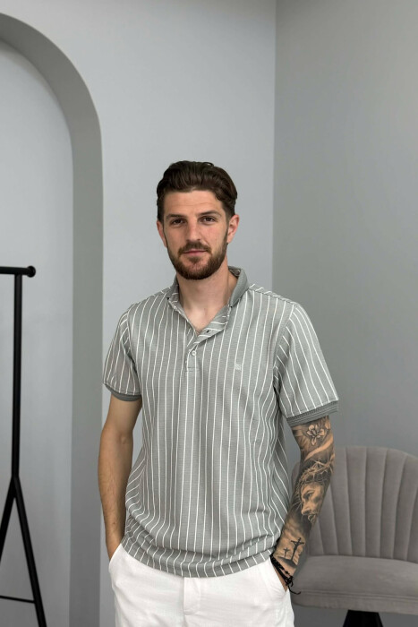 LINES DESIGN POLO NECK MEN T-SHIRT GREY/GRI 