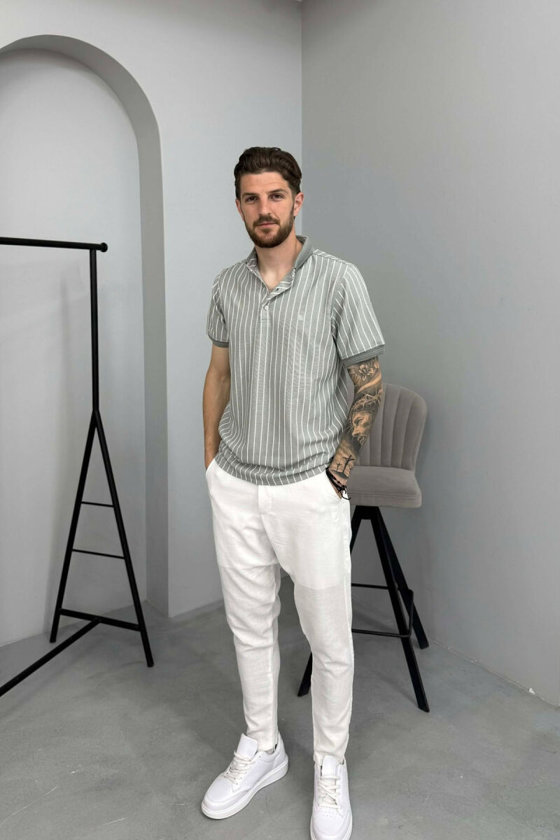 LINES DESIGN POLO NECK MEN T-SHIRT GREY/GRI - 2