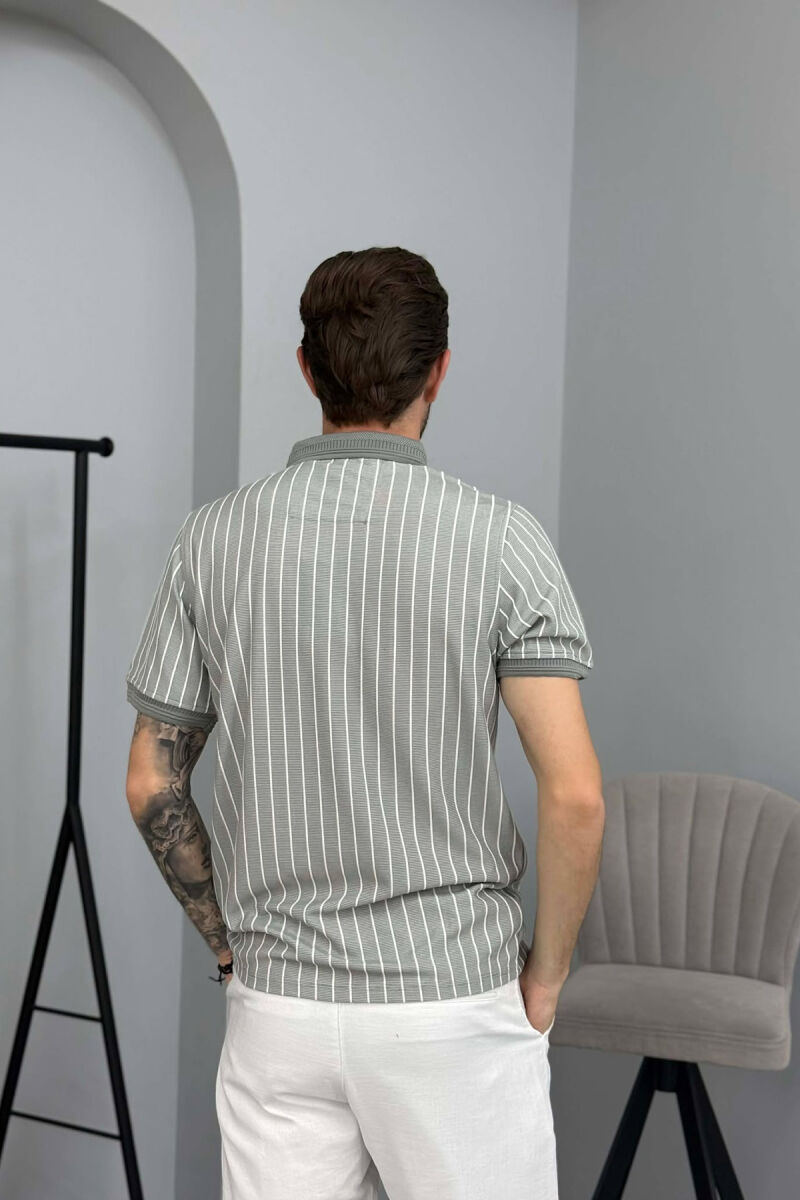 LINES DESIGN POLO NECK MEN T-SHIRT GREY/GRI - 3