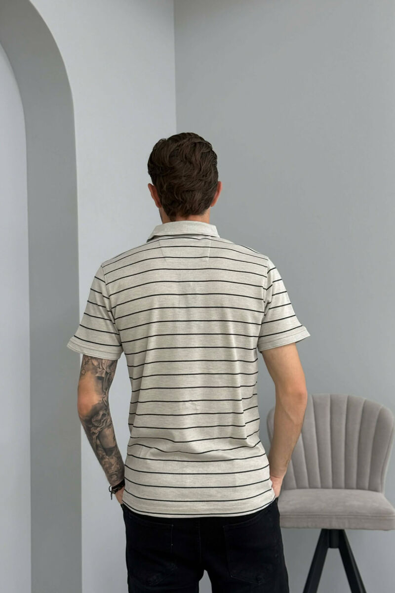 LINES DESIGN POLO NECK MEN T-SHIRT LIGHT GREY/GZ - 2