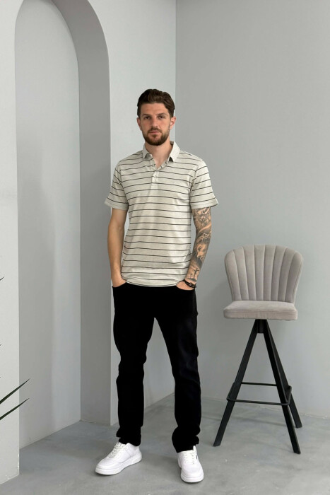 LINES DESIGN POLO NECK MEN T-SHIRT LIGHT GREY/GZ - 3