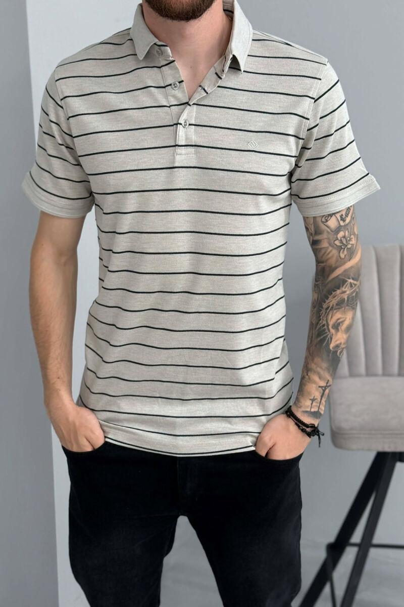 LINES DESIGN POLO NECK MEN T-SHIRT LIGHT GREY/GZ - 4