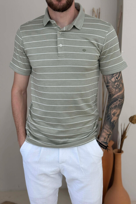 LINES DESIGN POLO NECK MEN T-SHIRT MINT/MENTE - 2
