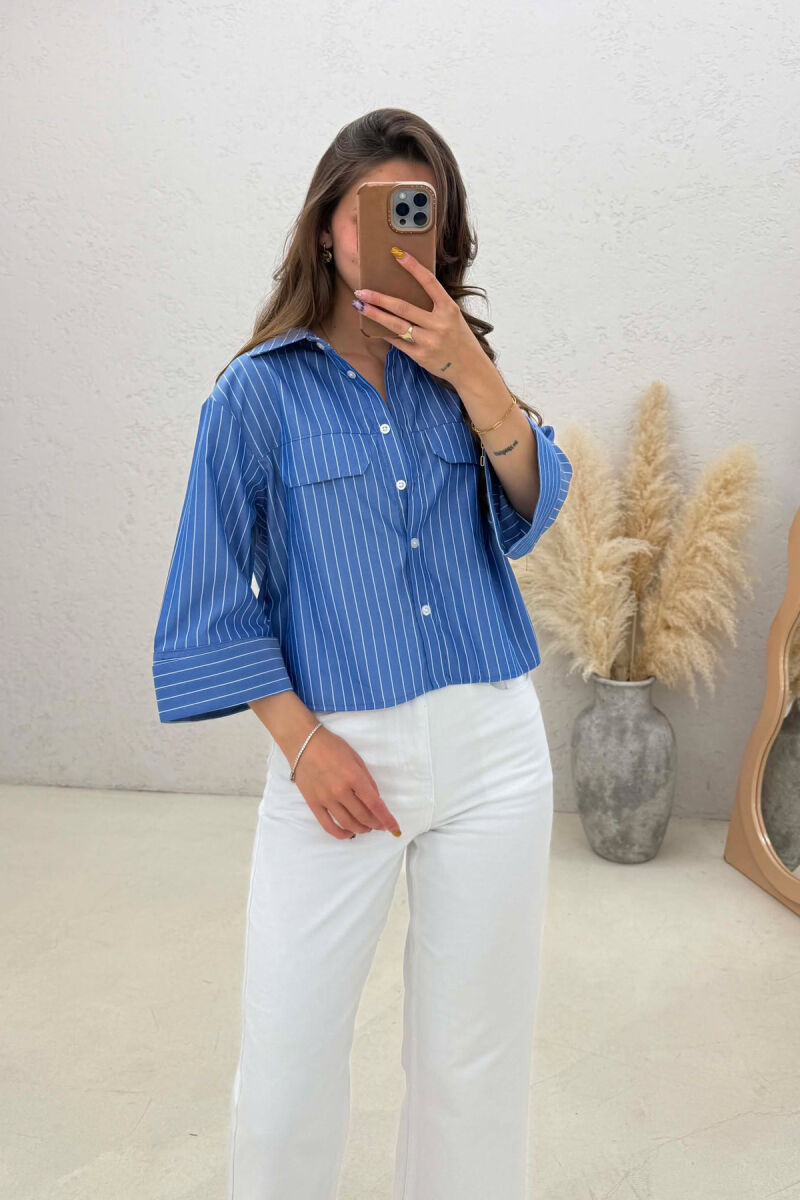 LINES DESIGN TWO FRONT POCKETS WOMAN SHIRT BLUE/BLU - 1