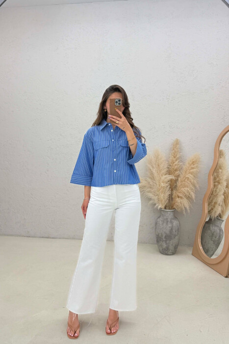 LINES DESIGN TWO FRONT POCKETS WOMAN SHIRT BLUE/BLU - 4