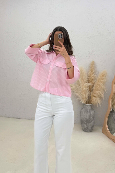LINES DESIGN TWO FRONT POCKETS WOMAN SHIRT PINK/ROZE 
