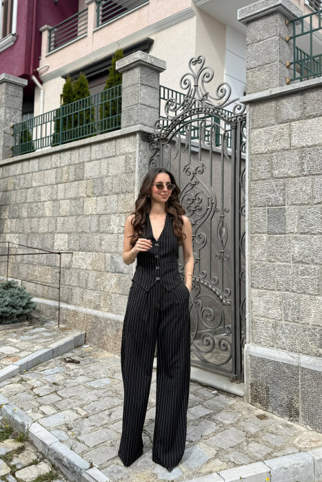 LINES DESIGN VEST + TROUSERS WOMAN SET BLACK/ E ZEZE 