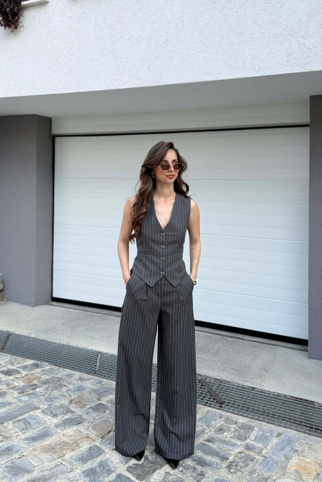 LINES DESIGN VEST + TROUSERS WOMAN SET DARK GREY/GEE 
