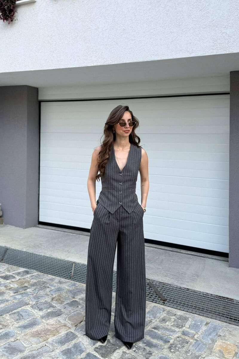 LINES DESIGN VEST + TROUSERS WOMAN SET DARK GREY/GEE - 1