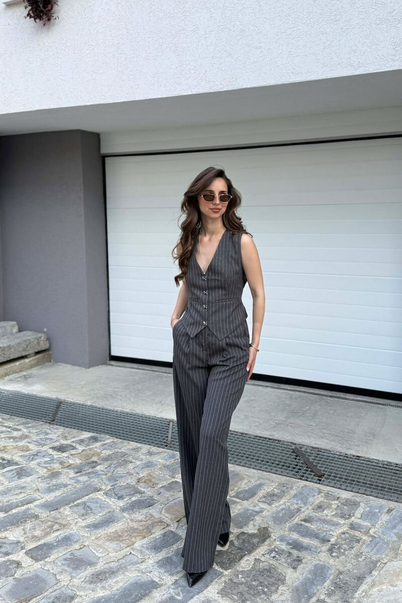 LINES DESIGN VEST + TROUSERS WOMAN SET DARK GREY/GEE - 3