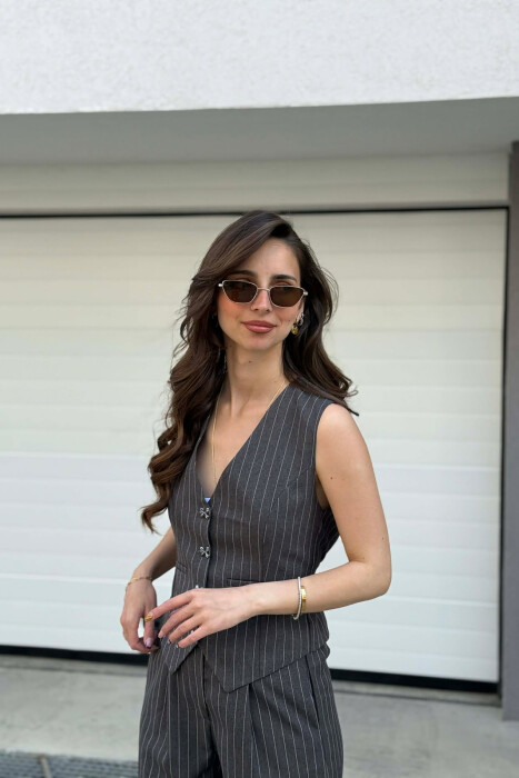 LINES DESIGN VEST + TROUSERS WOMAN SET DARK GREY/GEE - 5