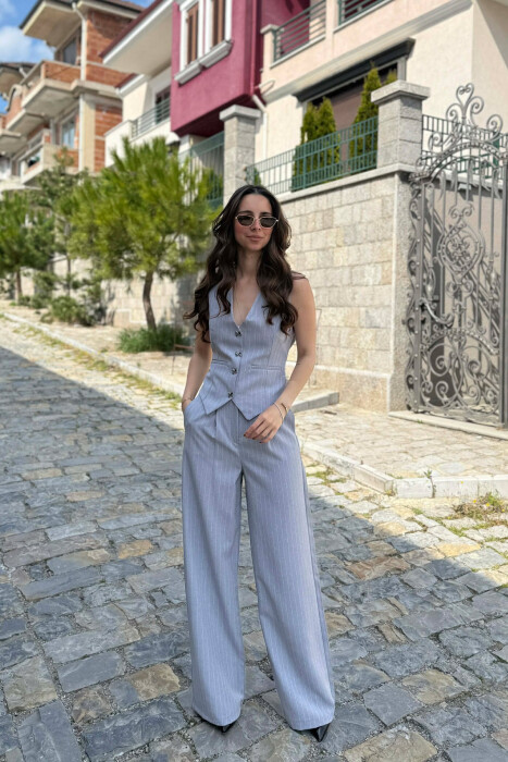 LINES DESIGN VEST + TROUSERS WOMAN SET LIGHT GREY/GZ - KLAUDIO FASHION