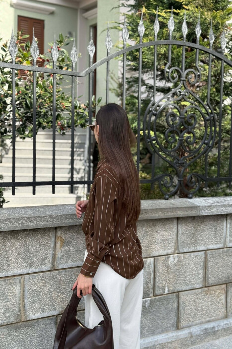 LINES DESIGN WOMAN SHIRT BROWN/KAFE - 3