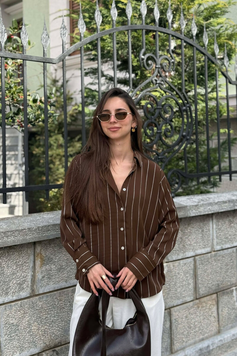 LINES DESIGN WOMAN SHIRT BROWN/KAFE - 4