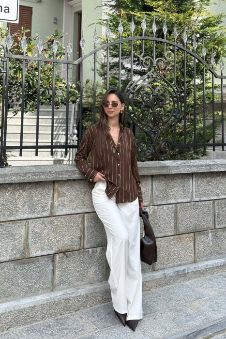 LINES DESIGN WOMAN SHIRT BROWN/KAFE - 5