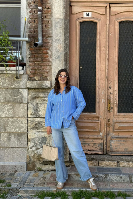 LINES DESIGN WOMAN SHIRT LIGHTBLUE/BZ 