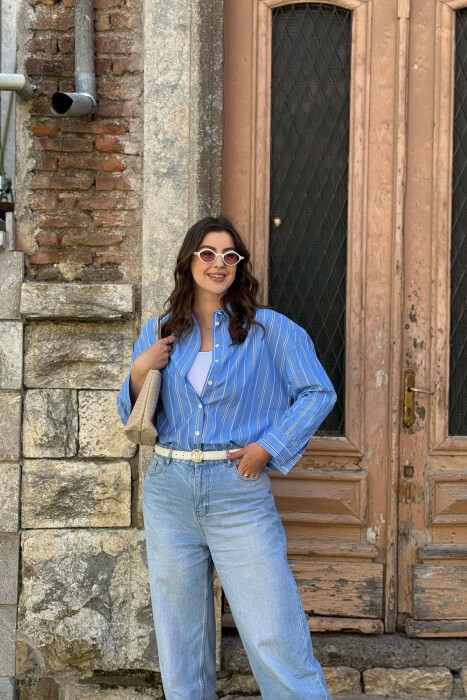 LINES DESIGN WOMAN SHIRT LIGHTBLUE/BZ - 2