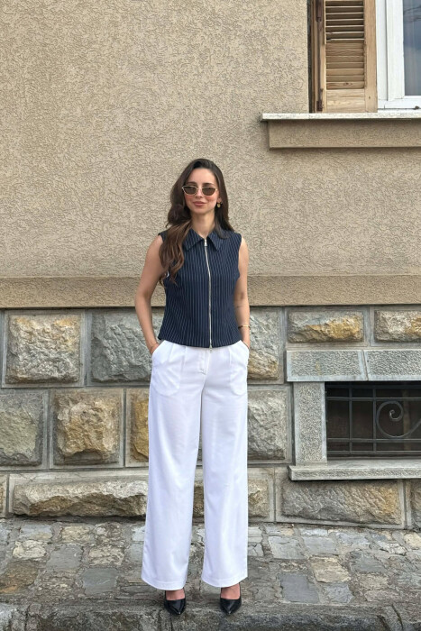 LINES DESIGN ZIPPER WOMAN VEST BLUE/BLU - KLAUDIO FASHION