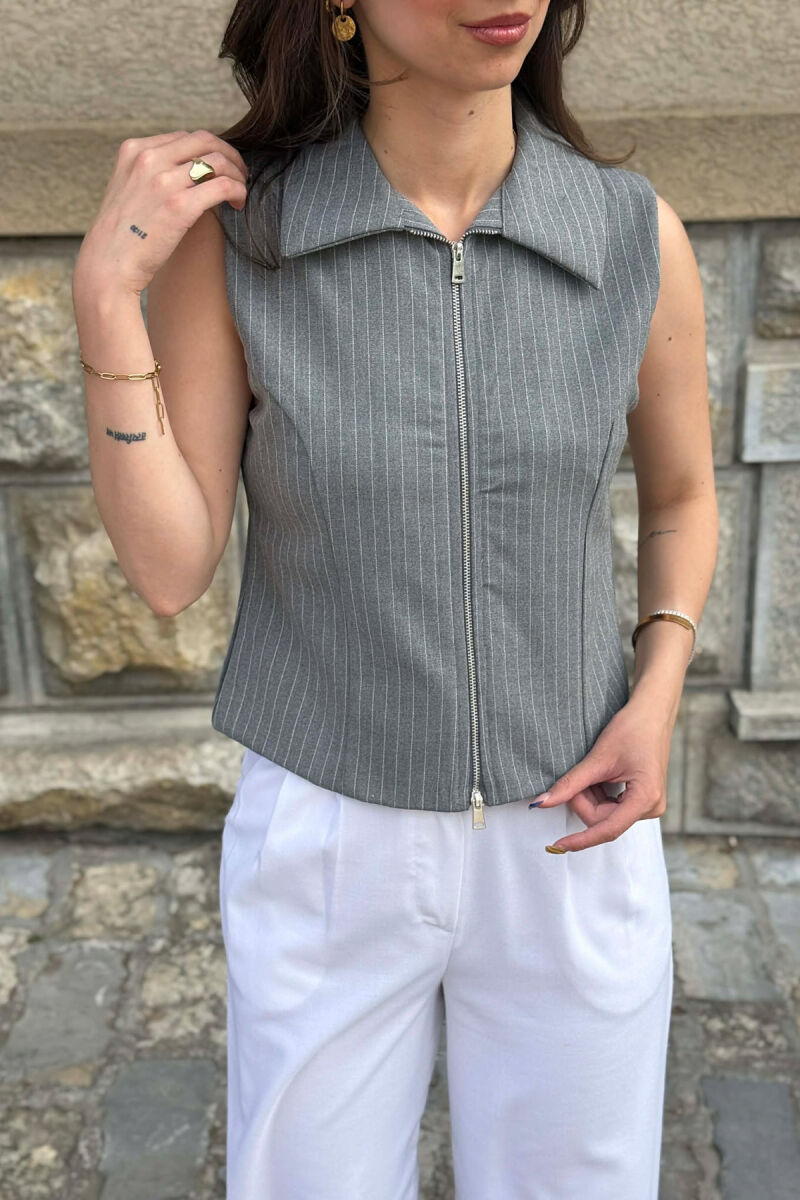 LINES DESIGN ZIPPER WOMAN VEST GREY/GRI - 2
