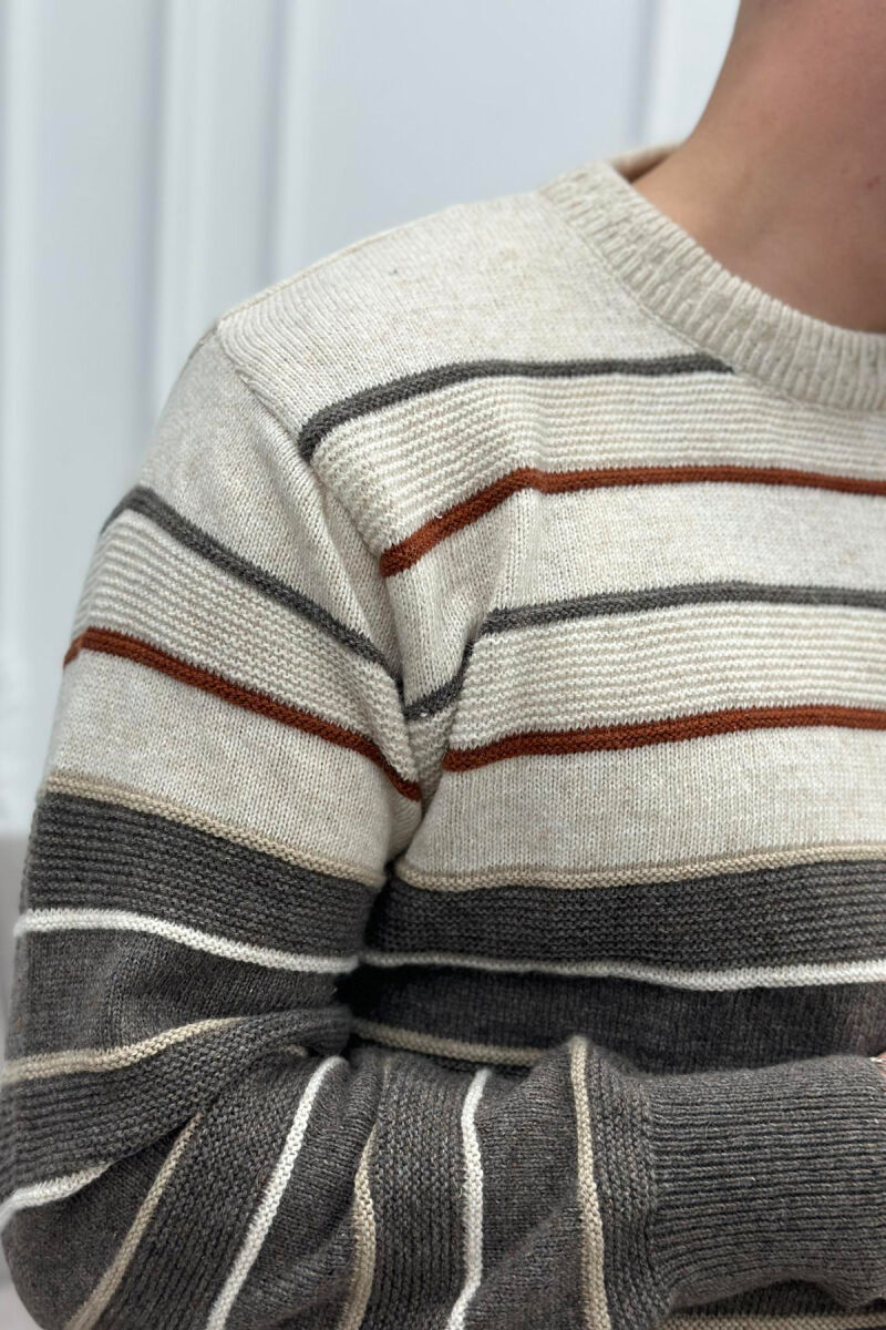 LINES DIFFERENT COLORS MEN SWEATER BEIGE/BEZHE - 3