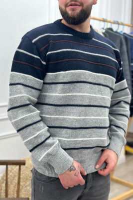 LINES DIFFERENT COLORS MEN SWEATER DARK BLUE/BEE 