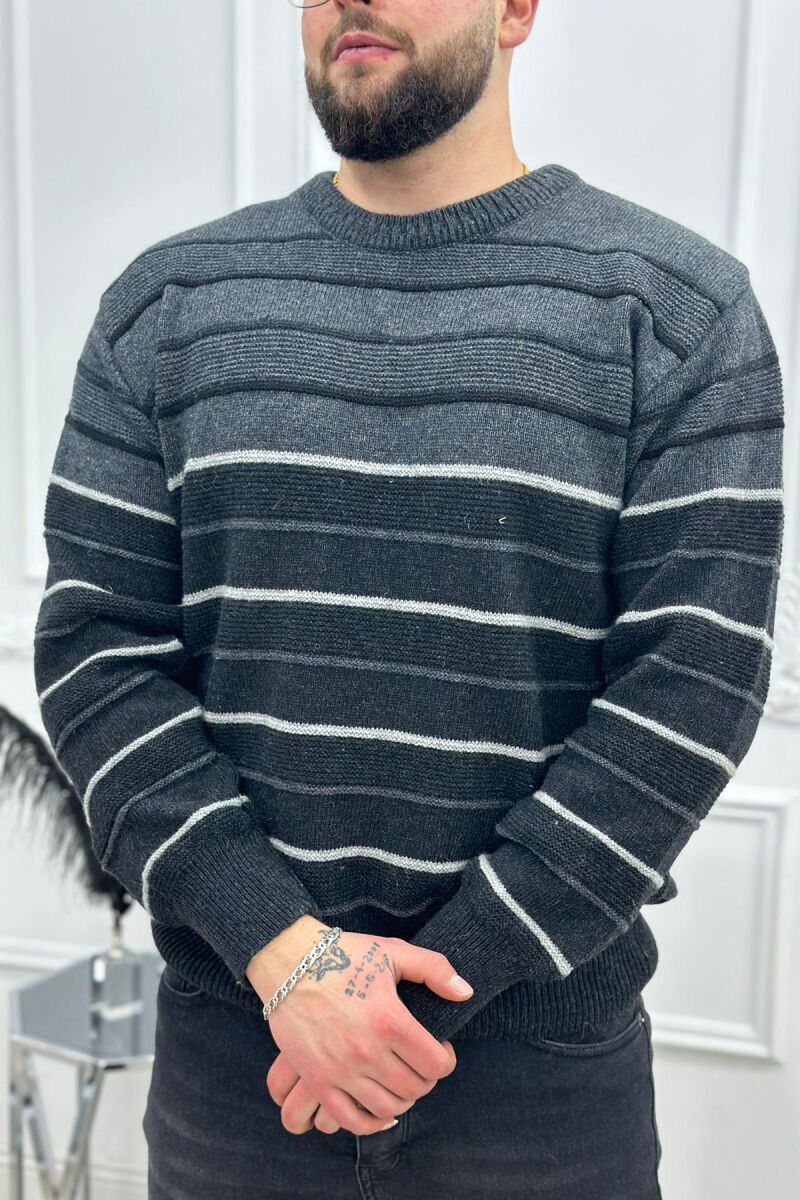 LINES DIFFERENT COLORS MEN SWEATER DARK GREY/GEE - 1