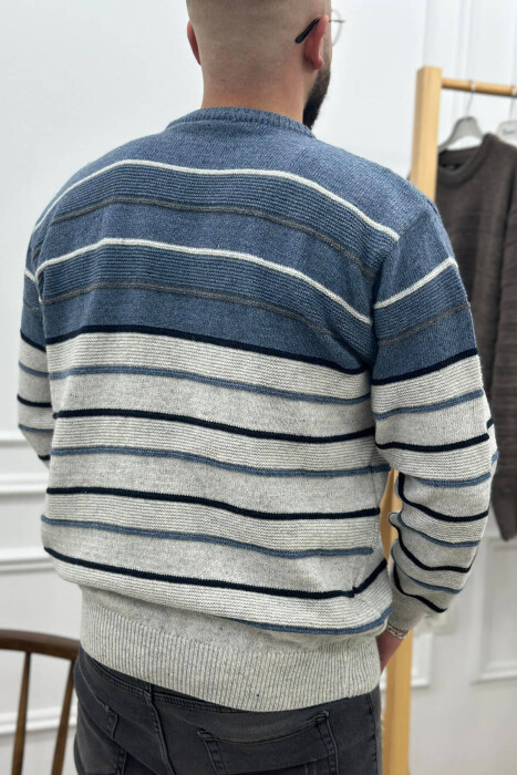 LINES DIFFERENT COLORS MEN SWEATER LIGHTBLUE/BZ - 3