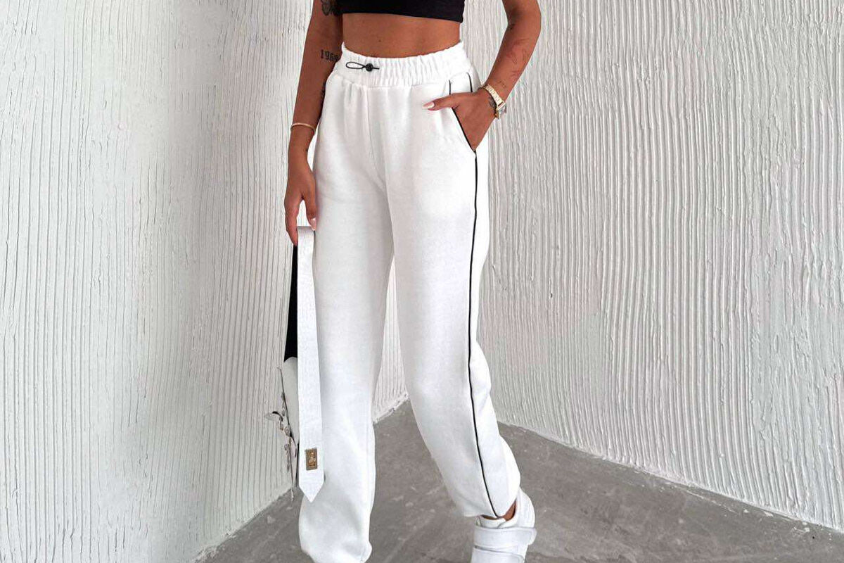 LINES FLUFFY COTTON WOMAN SWEATPANTS WHITE E BARDHE SWEATPANTS KLAUDIO FASHION NO 1632