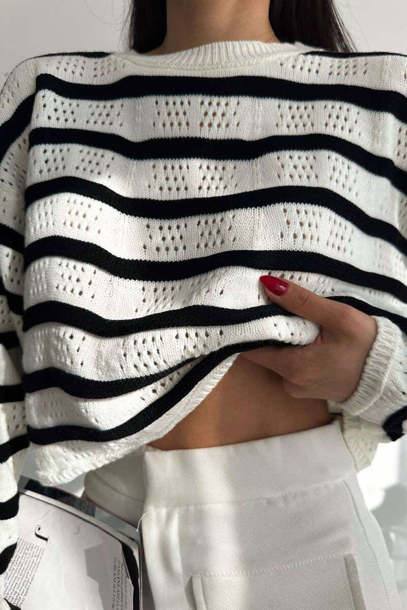 LINES LONG SLEEVE WOMAN SWEATER WHITE-E BARDHE - 4