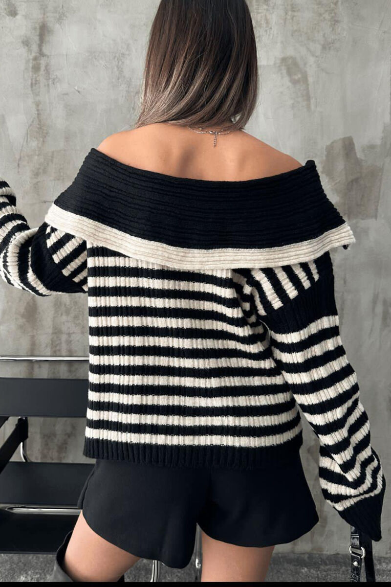 LINES OFF SHOULDER WOMAN SWEATER BLACK-WHITE/ZB - 4