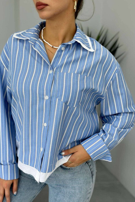 LINES POCKET WOMAN SHIRT LIGHTBLUE/BZ - 7