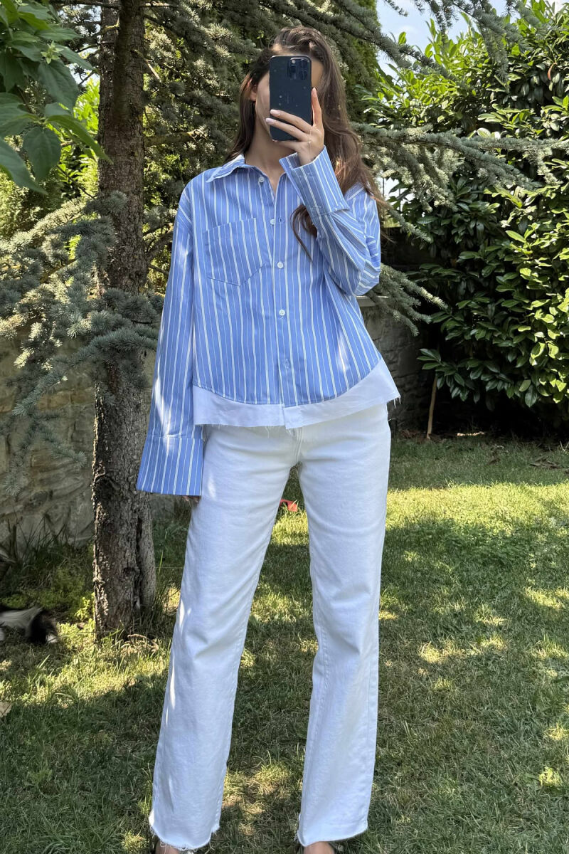 LINES POCKET WOMAN SHIRT LIGHTBLUE/BZ - 1