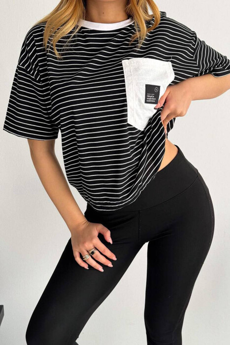 LINES POCKET WOMAN T-SHIRT BLACK/ E ZEZE - 2