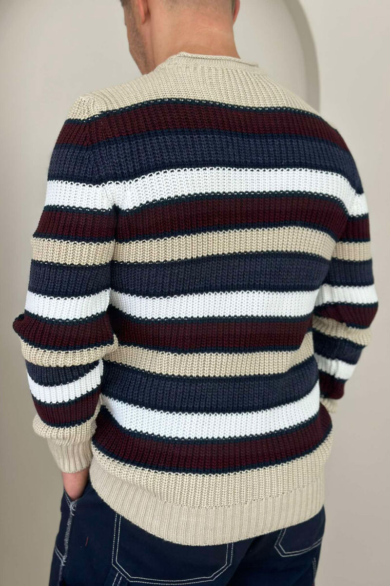 LINES ROUND NECK MEN SWEATER BEIGE/BEZHE - 4