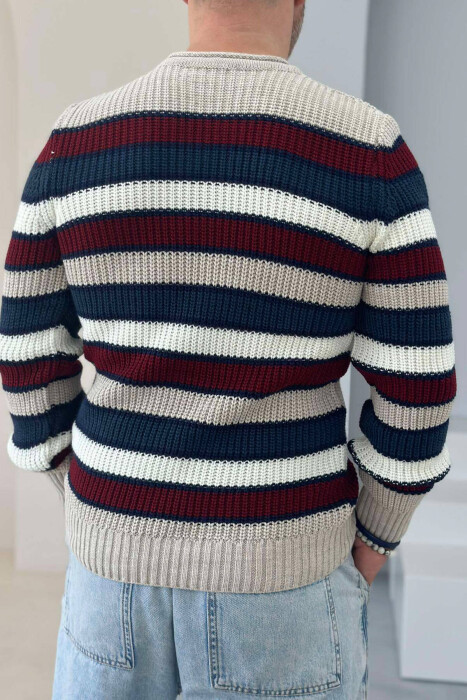 LINES ROUND NECK WOMAN SWEATER CREAM/KREM - 2