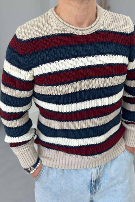 LINES ROUND NECK WOMAN SWEATER CREAM/KREM - 3