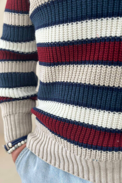 LINES ROUND NECK WOMAN SWEATER CREAM/KREM - 4